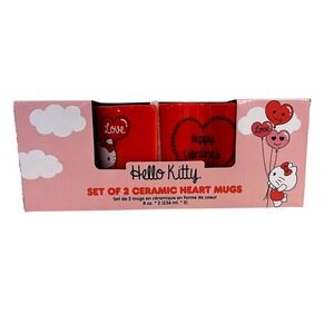 HELLO KITTY Valentines Heart‎ Mugs Set of Two, Red Gift Set HK Lovers NIB
